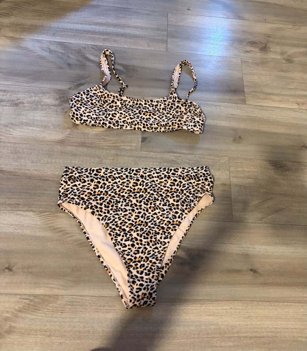 Xhilaration Leopard Cheetah Print Ribbed High Waisted Bikini Set XL